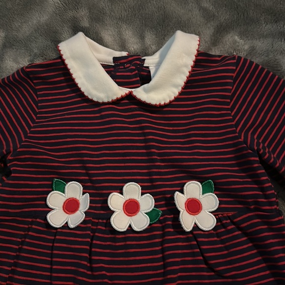 Florence Eiseman blue/red striped romper with flower details size 9m - Picture 2 of 4